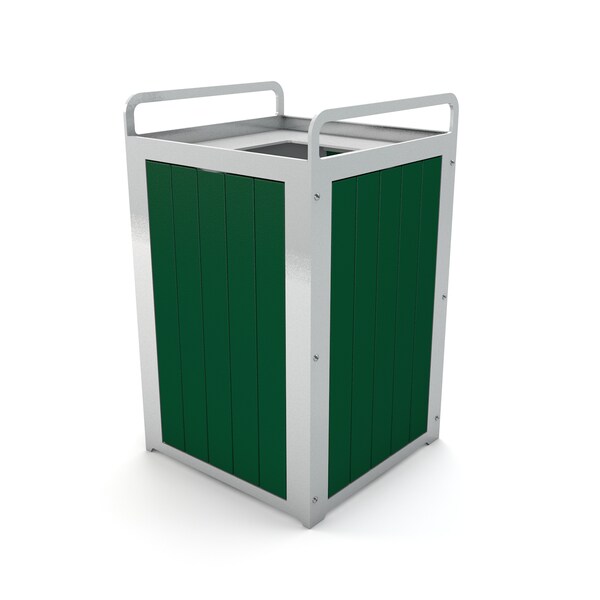 Green 32 Gallon Plaza Receptacle with Silver Frame